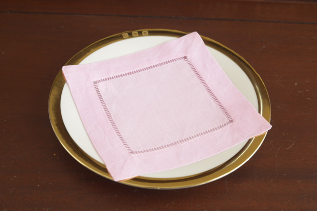 Solid color Hemstitch Cocktail Napkin 6". Cherry Blossom